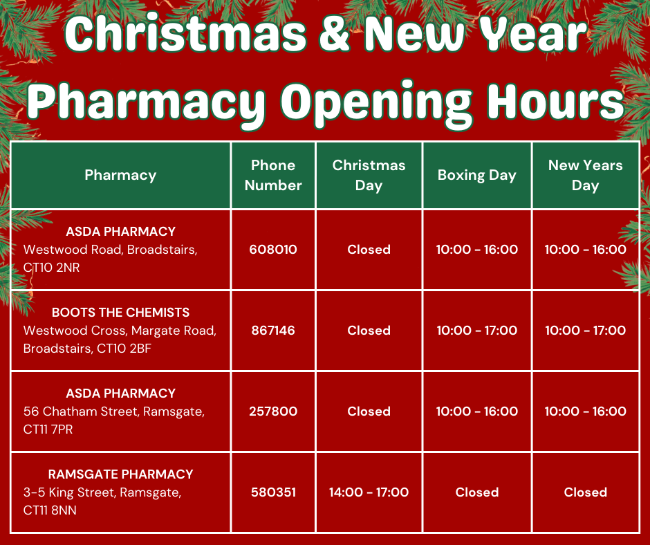 Christmas & New Year Pharmacy Opening Hours Westgate Surgery